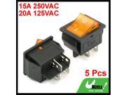 15A 250VAC 20A 125VAC DPST ON OFF Yellow Indicator 4Pin Rocker Switch 5 Pcs