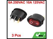 6A 250VAC 10A 125VAC 3 Pin SPDT ON OFF 2 Position Rocker Switch Red 3 Pcs