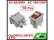10 Pcs 4 Pin DPST Red Neon Light On Off Rocker Switch AC 6A 250V 10A 125V