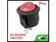 Red Round Button On Off SPST 2 Pins Rocker Switch 6A 250V 10A 125V AC 3Pcs