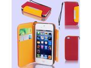 Red Faux Leather Magnetic Flip Protective Pouch Case Cover for iPhone 5 5G