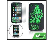 Green Flower Silicone Black Case Cover for iPhone 3G