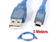 3 Meters 10Ft USB 2.0 Male to Mini 5 Pin Male Extension Cable Cord Blue