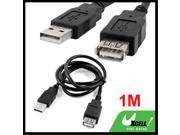 1Meter Length Black Type A USB 2.0 Male to Female Extension Cable Cord