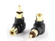 2 Pcs Gold Tone Right Angle RCA Female to Male Audio Adapter Connector Black