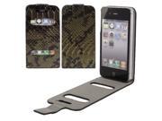 Black Green Snake Pattern PU Leather Magnetic Closure Case Cover for iPhone 4 4G