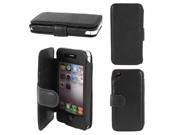 PU Leather Magnet Flip Cover Pouch Case Black for iPhone 4 4G 4S 4GS