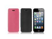 2 x Folio PU Leather Stand Case Cover Pouch Black Fuchsia for iPhone 5 5G 5S 5th