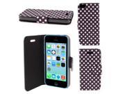 Black Pink Faux Leather Round Print Magnetic Flip Stand Pouch Case for iPhone 5C