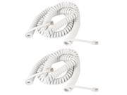 2 Pcs RJ9 4P4C Plug Coiled Stretchy Telephone Handsets Cable White 5M 16Ft