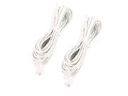 2 Pieces White 6P2C RJ11 M M Flat Telephone Phone Straight Cable Cord 5M 16Feet