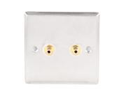 Mic Dual Gold Tone RCA Female Plug Silver Tone Metal Wall Plate Panel 85x85mm