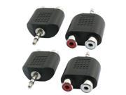 4Pcs Black 3.5mm One Stereo Jack Plug to Two RCA Female Y Splitter Adapter