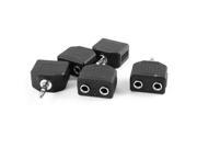 5 Pcs Black DC 3.5mm Male Plug to Dual Female Socket Adpater Connector