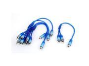 5pcs Blue RCA Female to 2 RCA Male Adapter Splitter Cable Wire Adapter 30cm Long