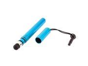 Blue Alloy Cylinder Shape Cellphone Touch Stylus Pen w 3.5mm Dust Ear Cap