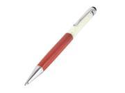 Faux Crystal Decor Red Alloy Black Ink Ballpoint Pen w Stylus Screen Pen