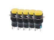 5 x DC 12V Yellow Light 5P Momentary Panel Mount Round Push Button Switch