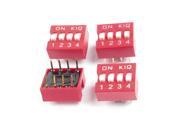 4 Pcs 2 Row 8 Pin 4P Positions 2.54mm Pitch DIP Switch Red