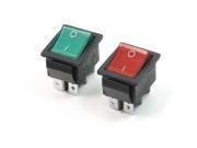 2 PCS On Off DPDT 6 Pin Terminals Green Red Pilot Lamp Rocker Switch AC250V 15A
