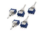 AC 125V 6A SPDT 3 Pin On On 2 Position Miniature Toggle Switch Blue 5 Pcs