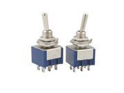 2 Pcs AC 125V 6A Mini DPDT ON ON Toggle Switchs w 6 Terminal