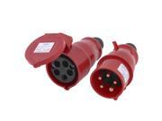 Waterproof IEC309 2 3P N E Industrial Plug Socket Red AC 380 415V 16A
