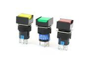 3Pcs NO NC Red Green Yellow Sign Square Latching Push Button Switch DC 24V