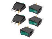 5 Pcs 3 Pin Solder Green Indicator SPST 2 Position Snap in Rocker Switch