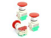 3pcs SPDT Red Mushroom Head Momentary Push Button Switches 660V 10A