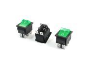 AC250V 15A AC125V 20A DPDT 2NO 2NC 6 Pin Solder Green Button Rocker Switch 3Pcs