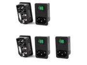 5Pcs IEC 320 C14 Inlet Socket w Fuse w I O Green Light Rocker Switch AC 250V 10A