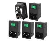 AC250V 10A SPST Green Lamp Rocker Switch IEC320 C14 Inlet Socket w Fuse 5 Pcs