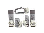 Unique Bargains 5 in 1 Bear Detail Car Shift Knob Rearview Mirror Safety Belt Cover Set Gray