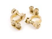 Pair Car Gold Tone Brass Adjustable Battery Terminal Clips Clamps