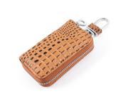 Stone Style Print Khaki Faux Leather Zipper Closure Car Key Wallet Carrying Bag