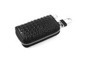 Car Auto Crocodile Print Black Faux Leather Zipper Closure Key Purse Wallet