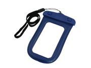 Blue Plastic Water Resist Case Pouch w Neck Strap for iPhone 3S 3GS 4 4G