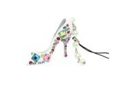 Unique Bargains Rhinestones Beads Accent High Heel Shoe Shape Cell Phone Chain White