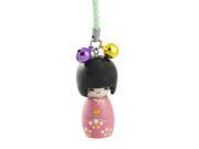 Black Dark Pink Japanese Doll Pendant Green Nylon String Cell Phone Strap