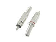 2 x Male RCA Plug Audio Adapters Spring Connectors Silver Tone