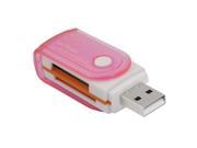 Clear Pink Rotatable Cover USB 2.0 Cable SD MMC TF M2 Memory Card Reader