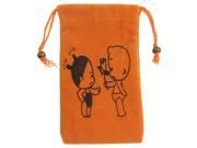 Bead Button Closure Orange Flannel Drawstring Neck Hang Bag for Cell Phone