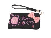 Pink Embroidery Faux Leather Zippered Pouch Bag for Phone