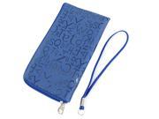 For Mobile Phone Letters Pattern Pouch Bag Blue w Strap