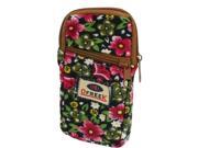 Red Green Flowers Print 2 Compartments Zip Closure Cell Phone Pouch