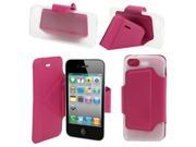 Faux Leather Flip Case Stand Fuchsia Clear for iPhone 4 4S