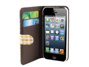 White Yellow Grid Print PU Leather Flip Pouch Wallet Case Cover for iPhone 5 5G