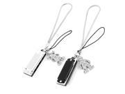 Pair Black Sliver Tone Dangle Pendant Cell Phone Straps Ornament for Lovers