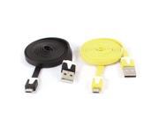2 Pcs 1M USB A Male to Micro 5P B Male Data Sync Charger Cable Flat Black Yellow